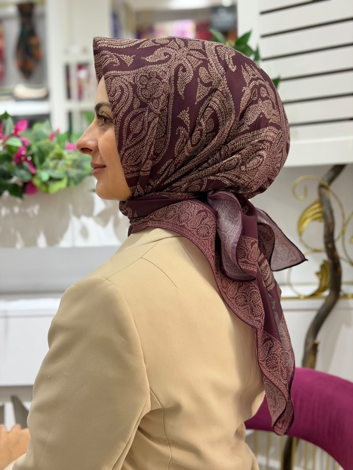 Siyane Desenli Soft Eşarp Mürdüm Rengi