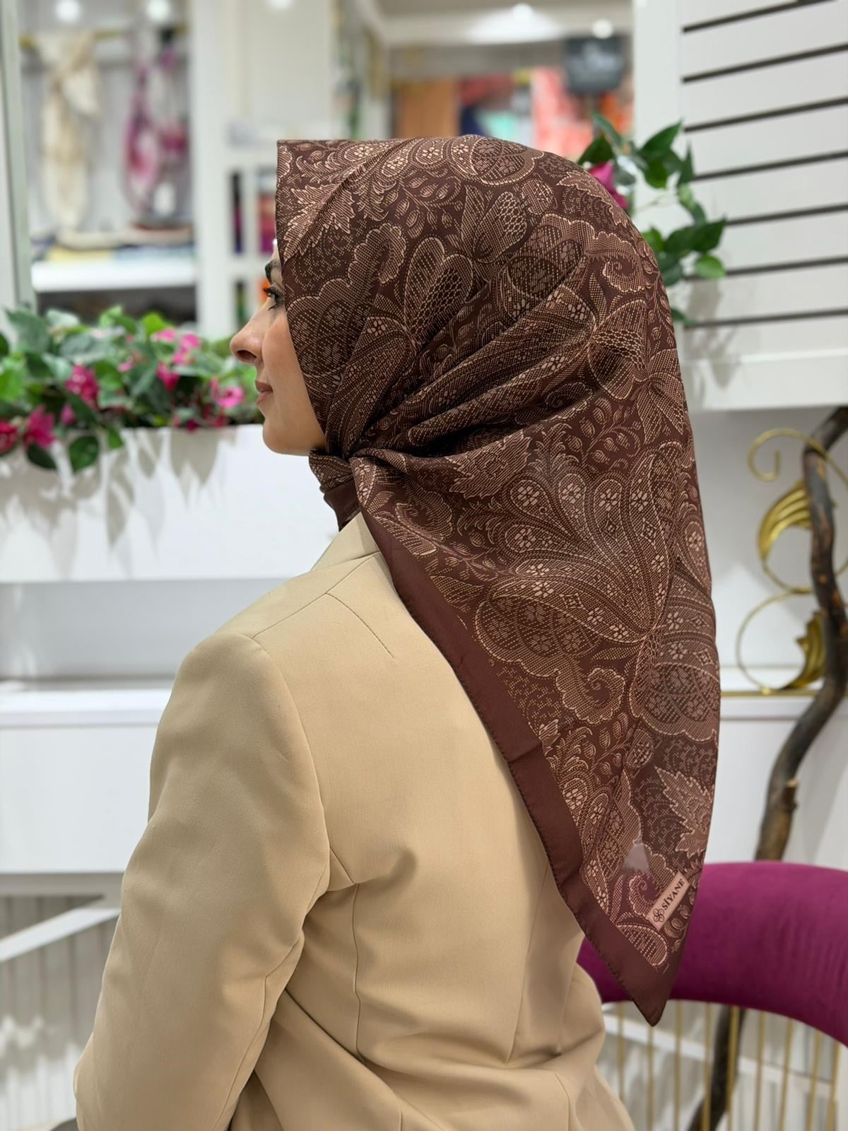Siyane Desenli Soft Nakışlı Eşarp 14