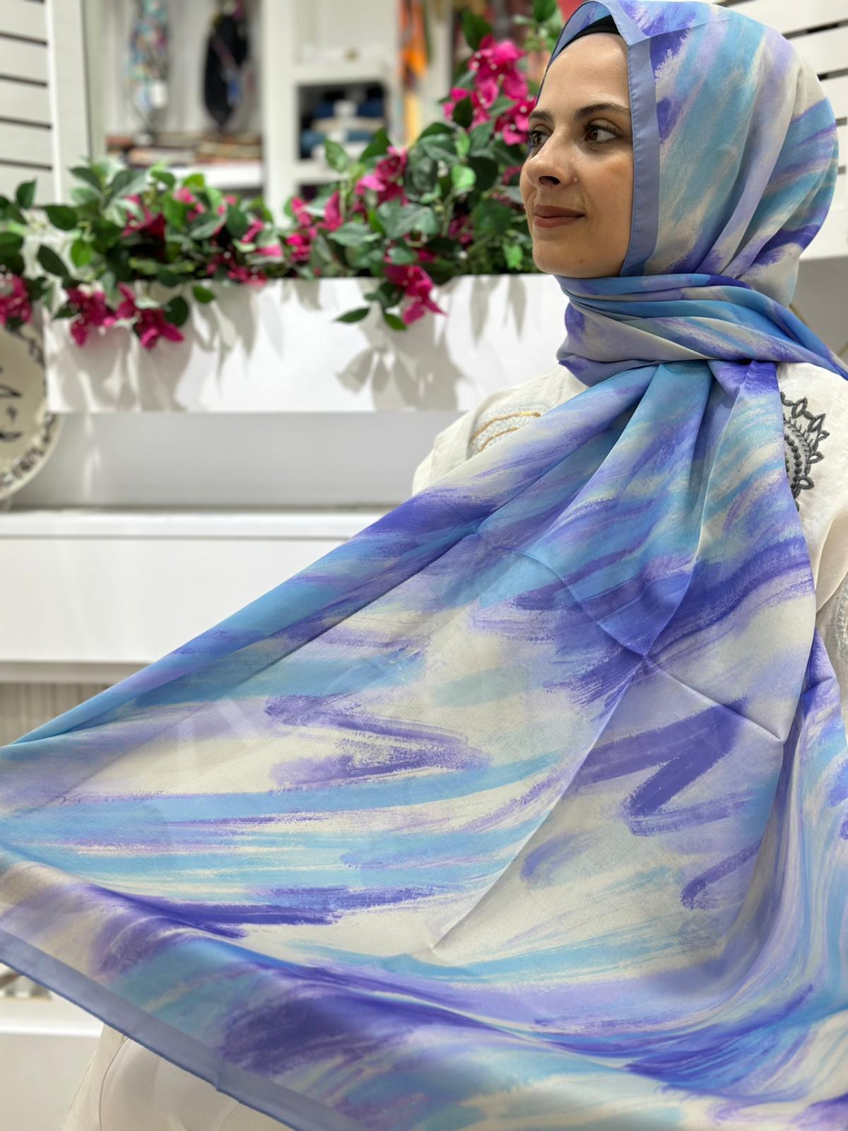 Siyane Desenli Vual Batik Şal 09