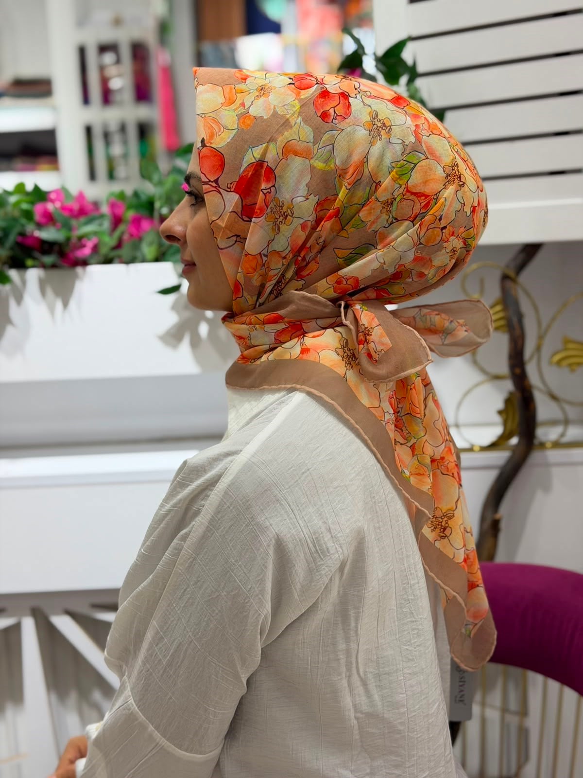 Siyane Flora Natural Eşarp 08