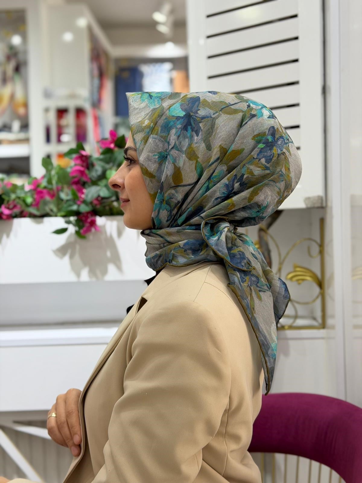 Zer Organik Çiçek Desenli Eşarp 11