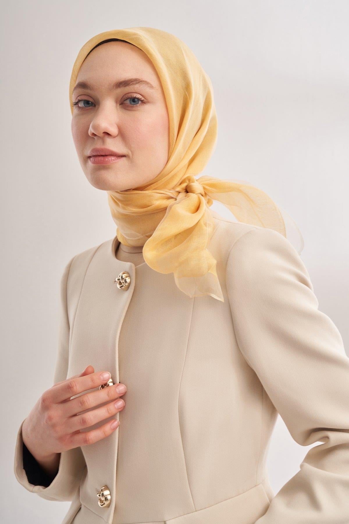 Armanda Tül Abiye Eşarp Bej Dore Rengi