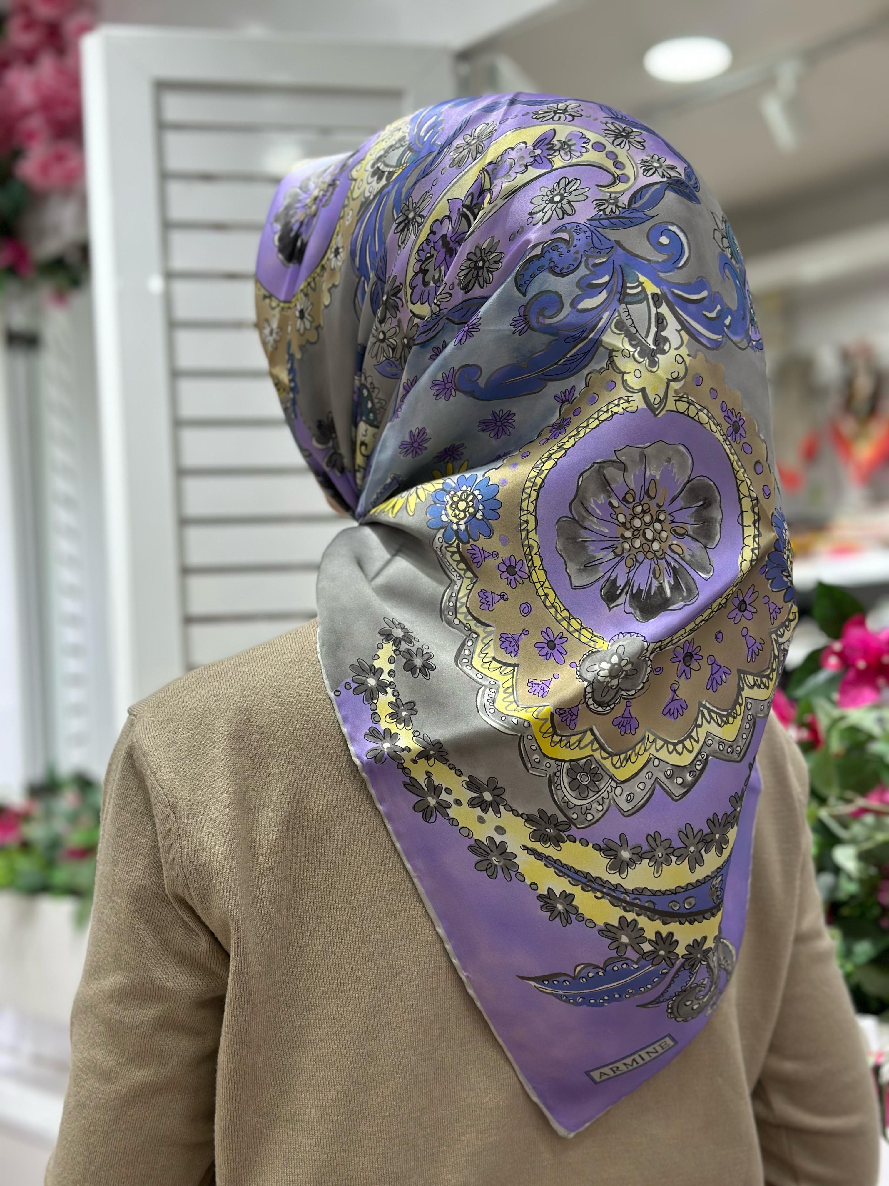 Armine İpek Eşarp Eflatun Rengi