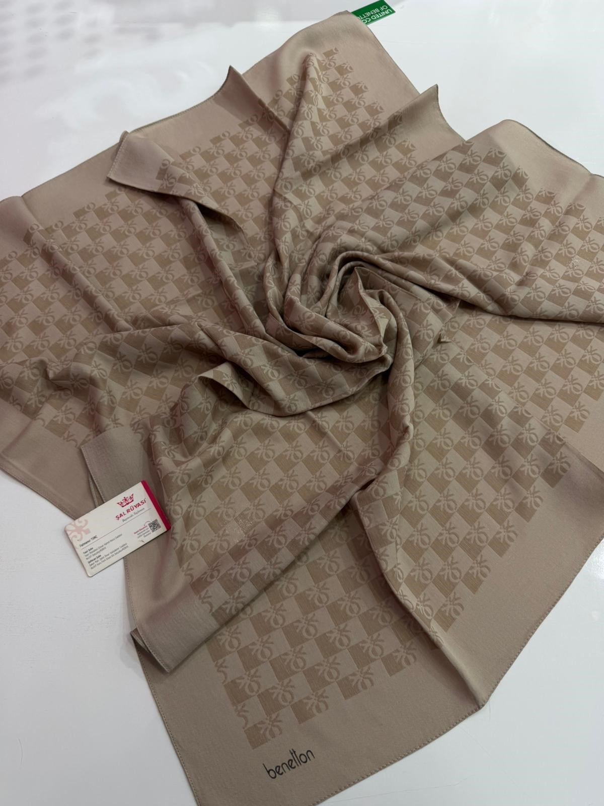 Benetton Monogram Elegante Eşarp Vizon Rengi