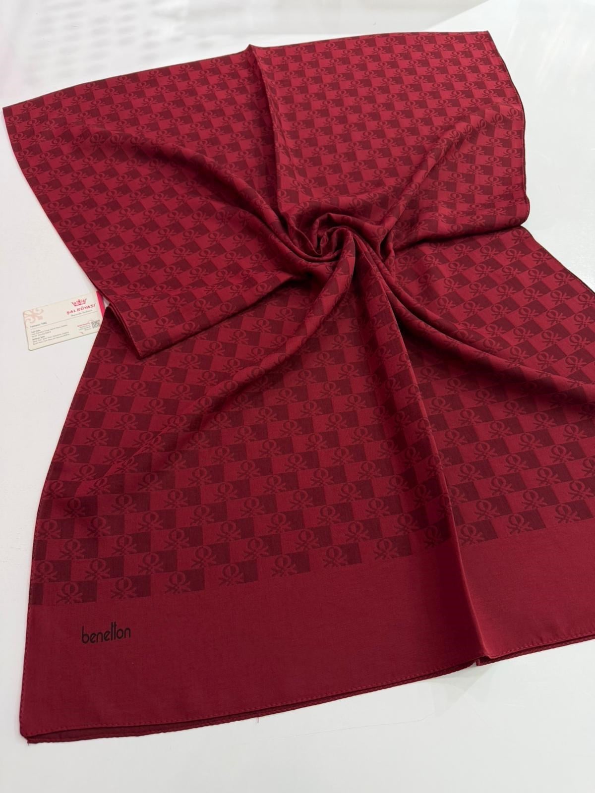 Benetton Monogram Elegante Şal Açık Bordo Rengi