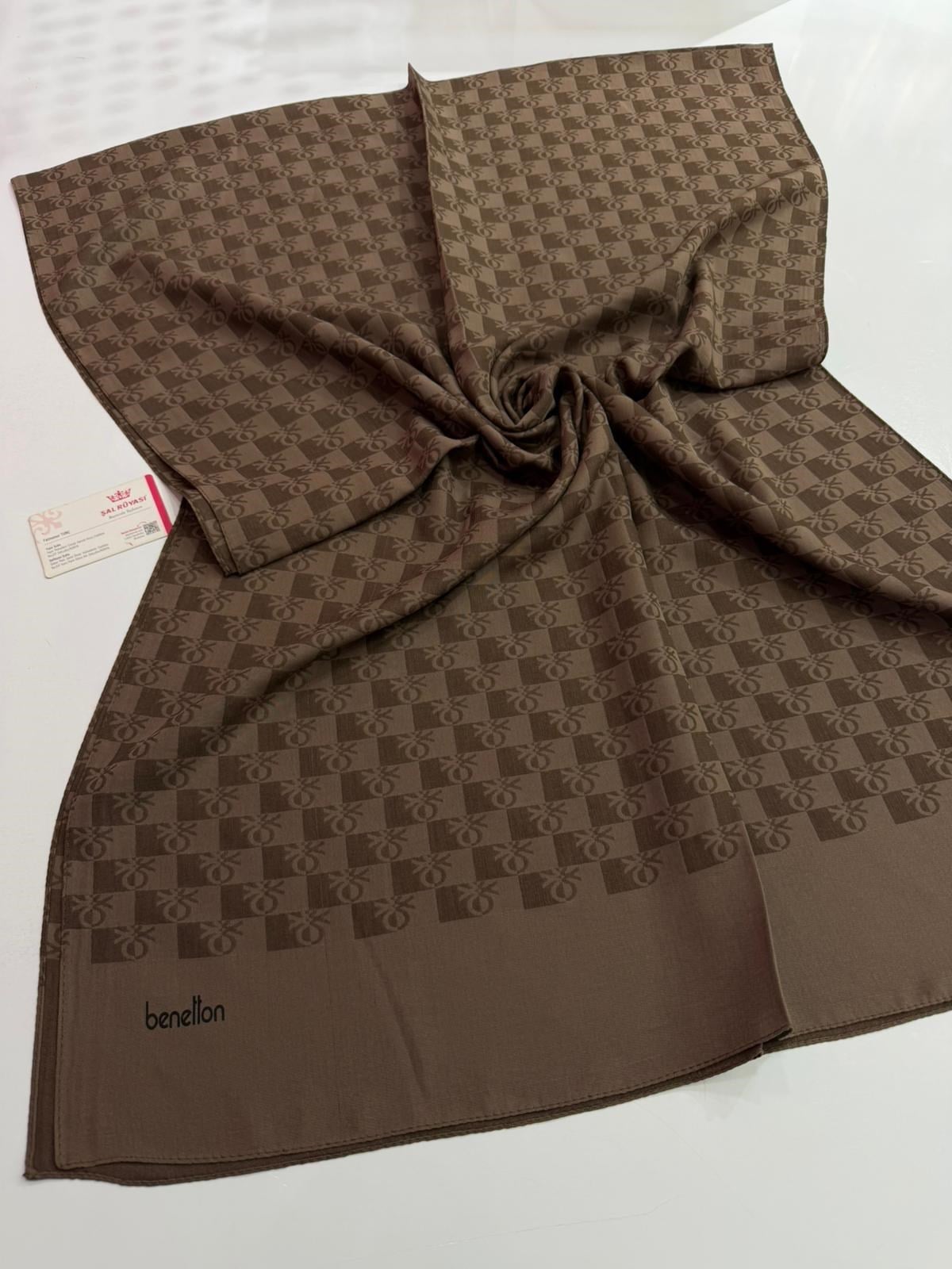 Benetton Monogram Elegante Şal Açık Kahve Rengi