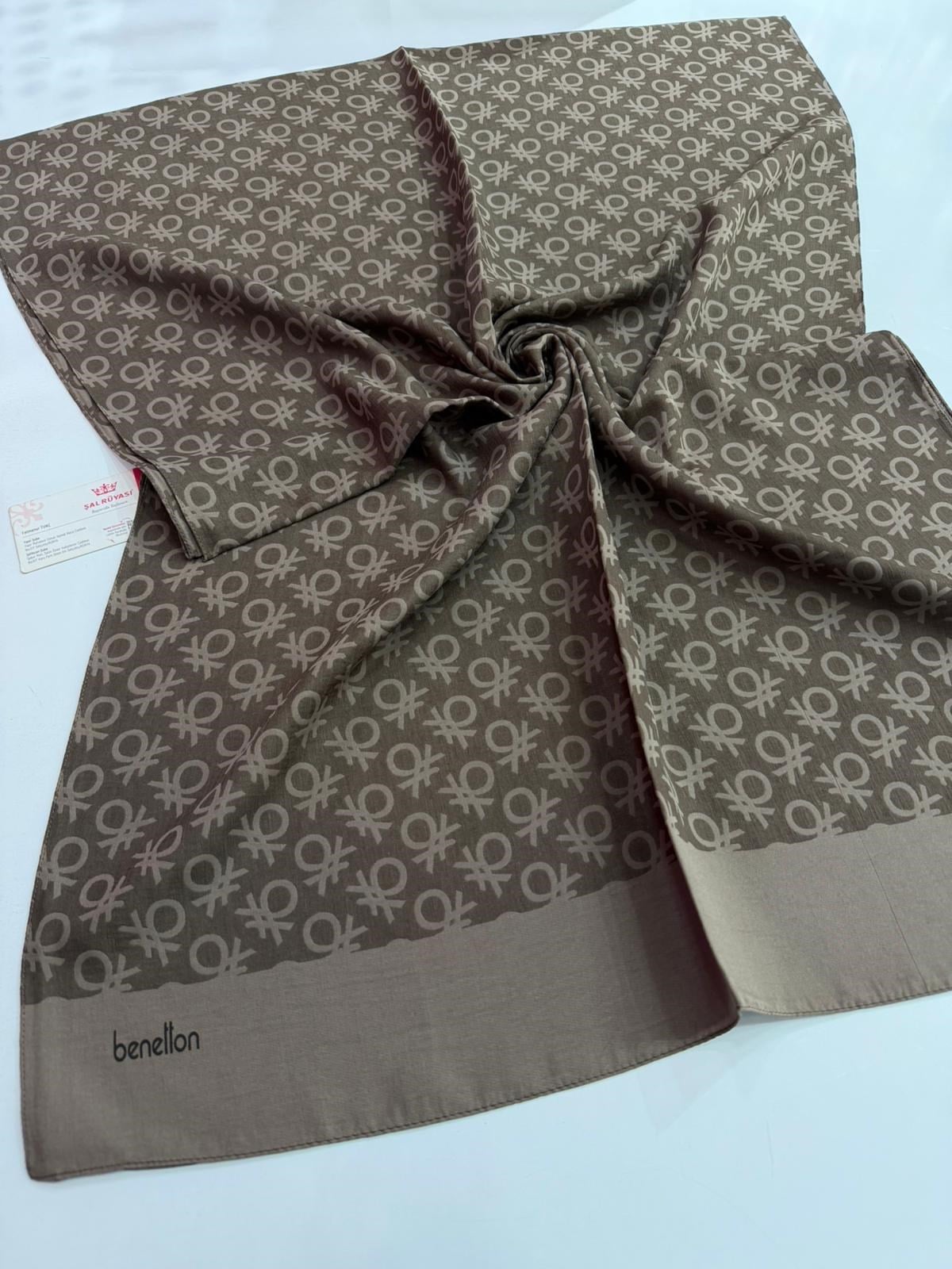 Benetton Monogram Elegante Şal Açık Kahve Rengi