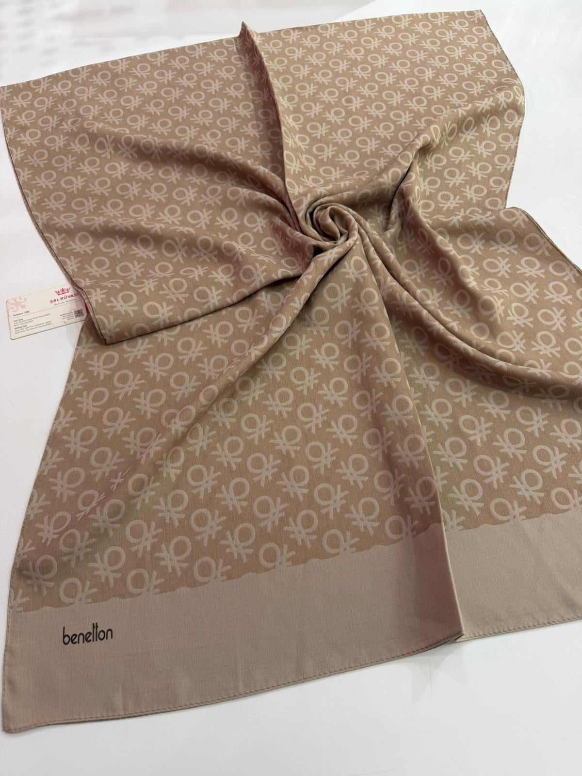 Benetton Monogram Elegante Şal Vizon Rengi