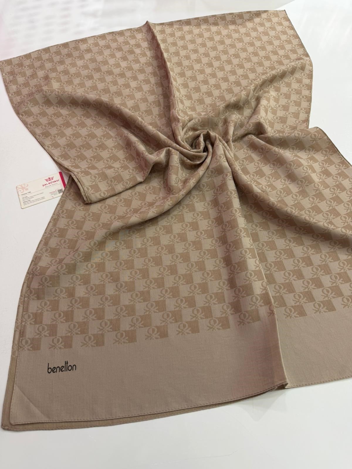 Benetton Monogram Elegante Şal Vizon Rengi