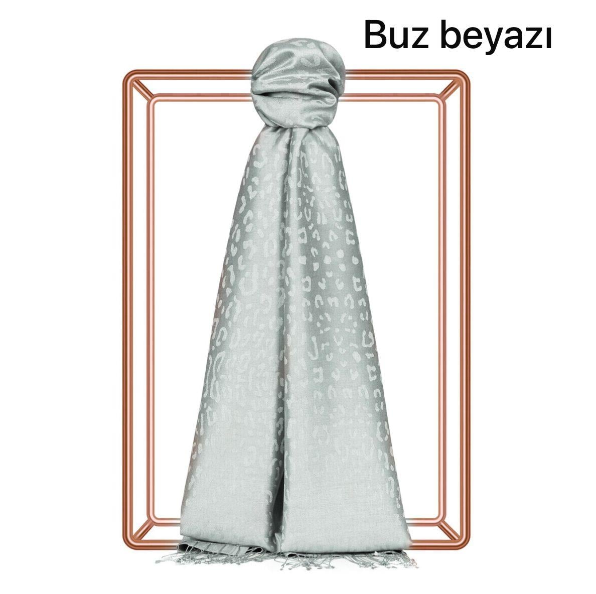 Desenli Leopar Jakar Şal (Buz Beyazı)