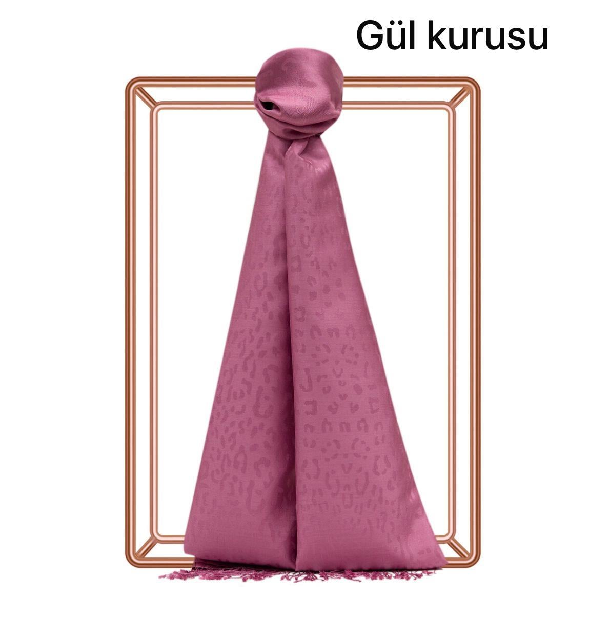 Desenli Leopar Jakar Şal (Gül Kurusu)