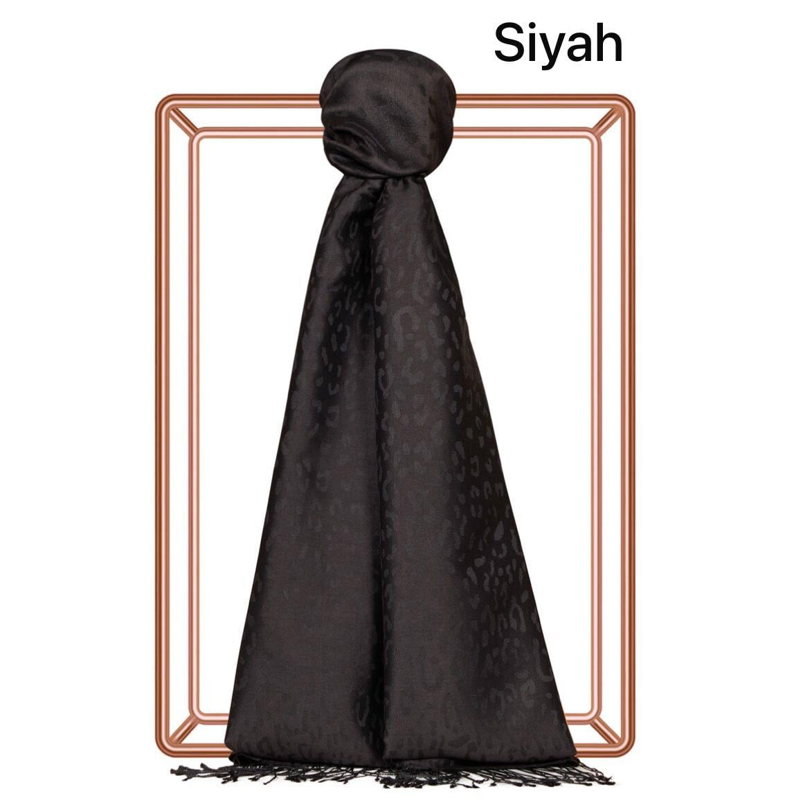 Desenli Leopar Jakar Şal (Siyah)