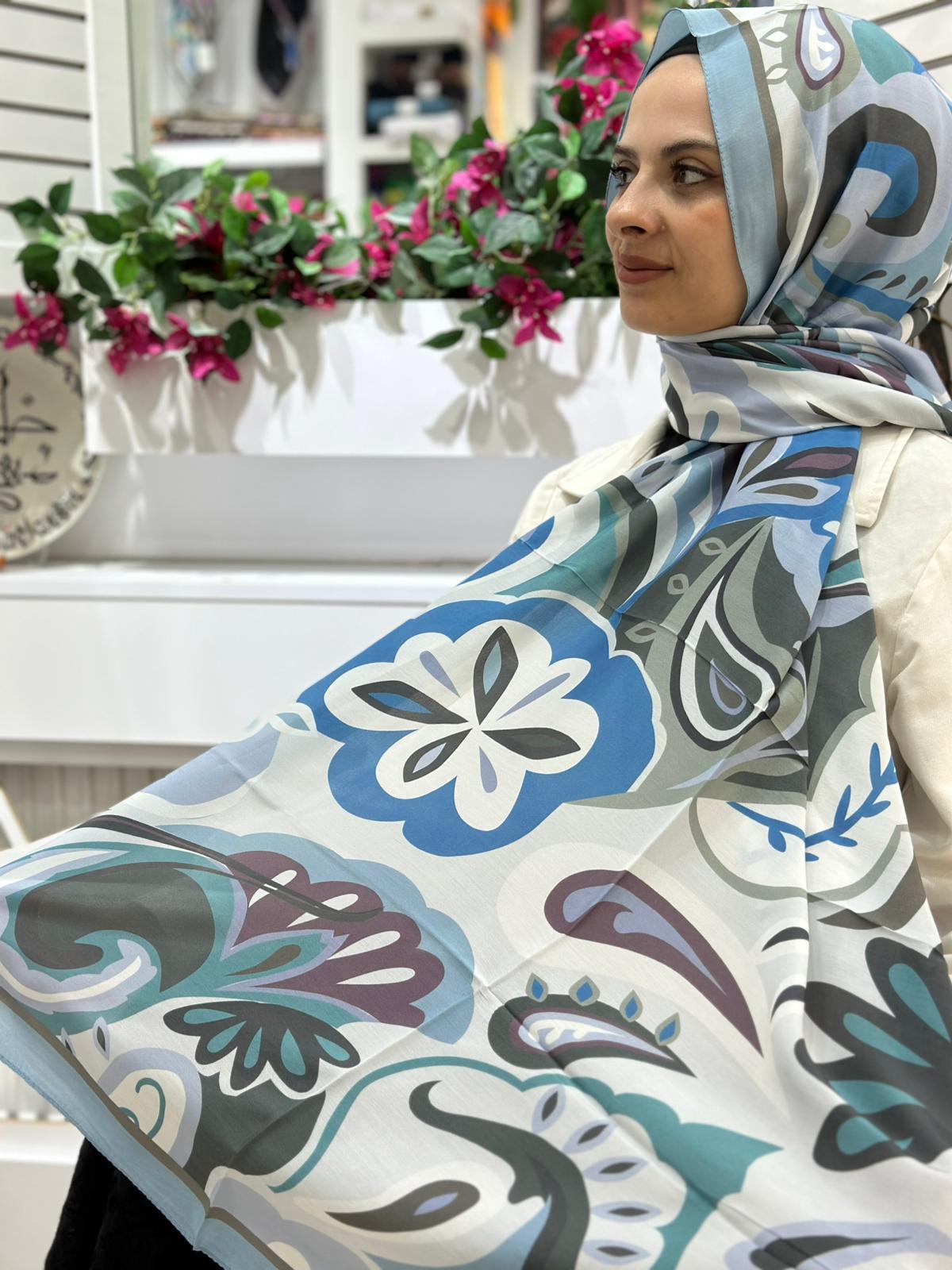 Ed Scarf Desenli Floş Viskon Şal 01