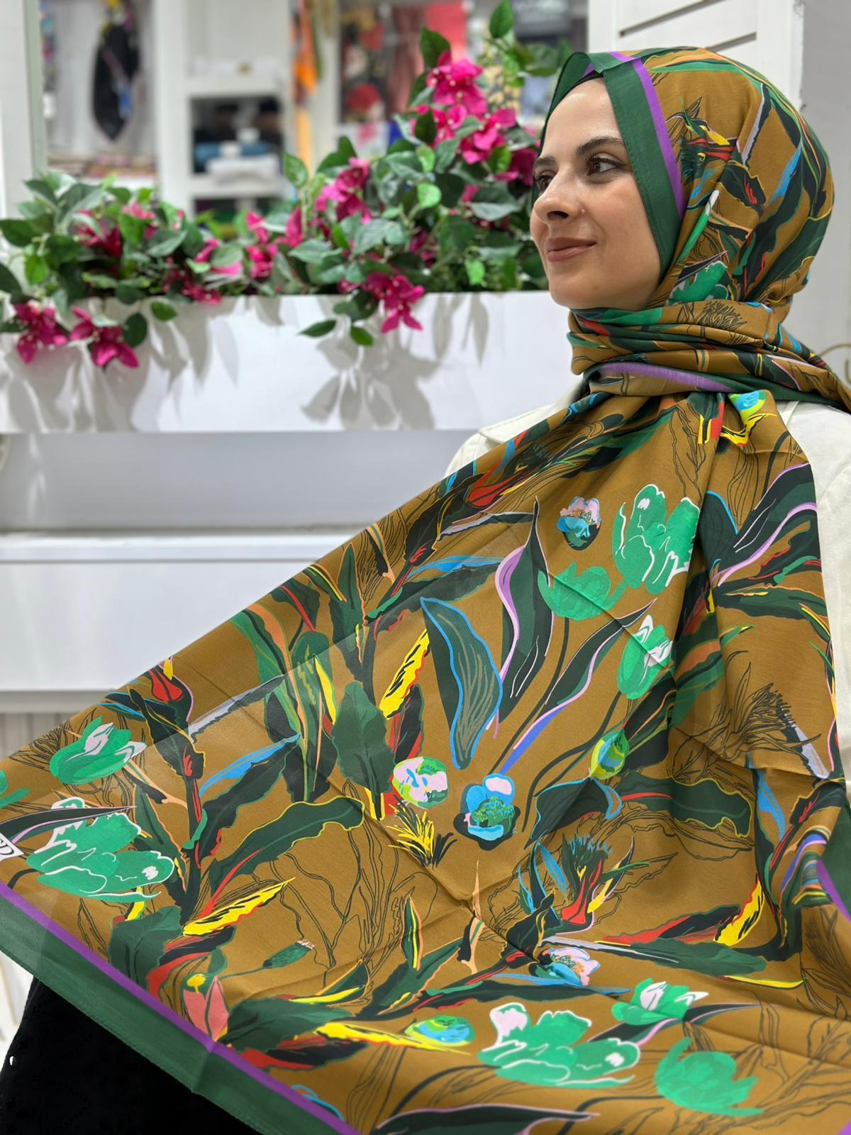 Ed Scarf Desenli Floş Viskon Şal 01