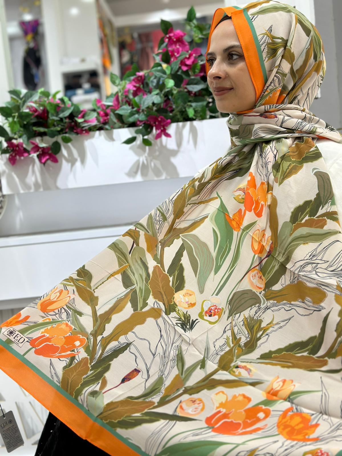 Ed Scarf Desenli Floş Viskon Şal 02