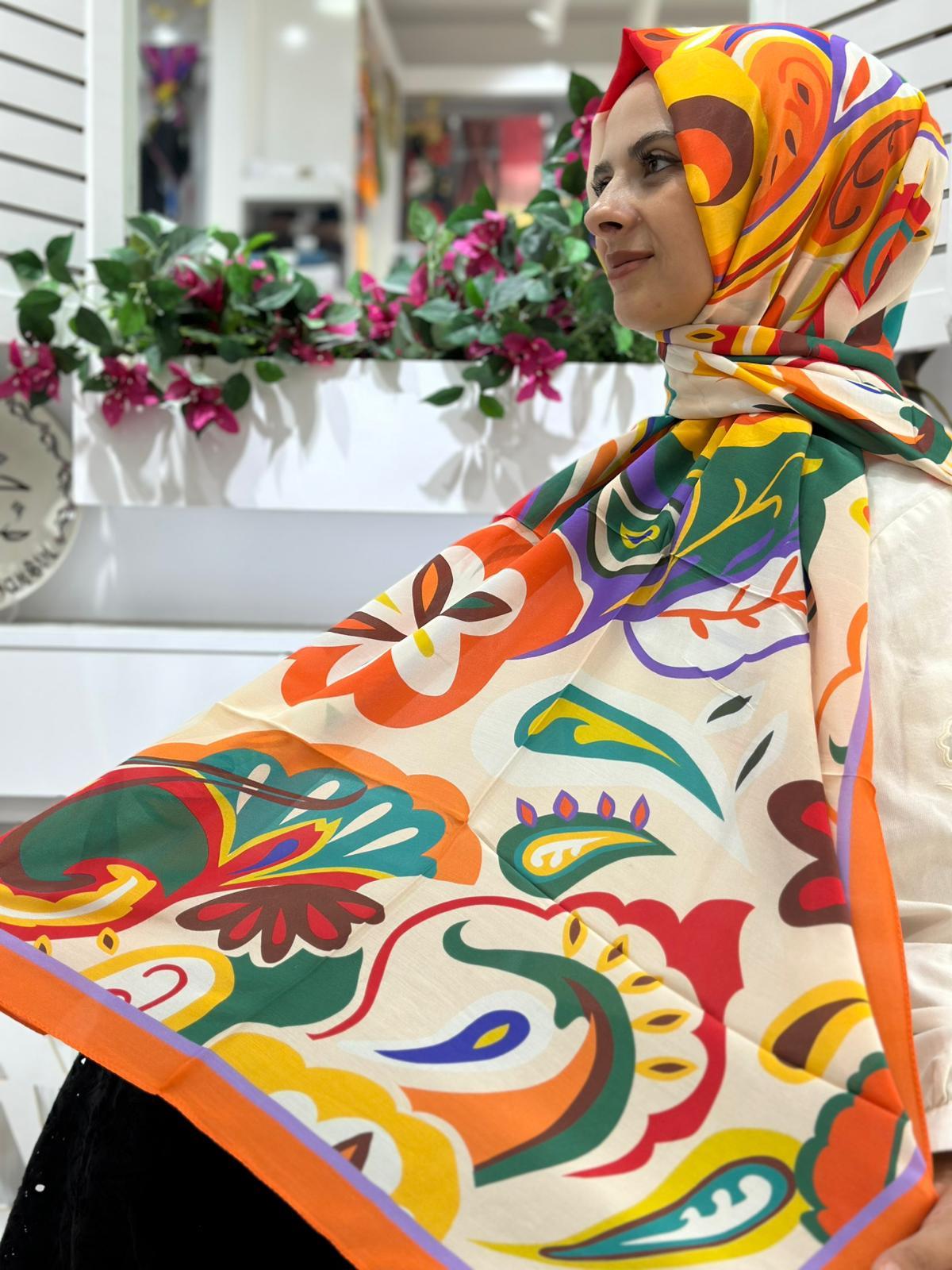 Ed Scarf Desenli Floş Viskon Şal 02