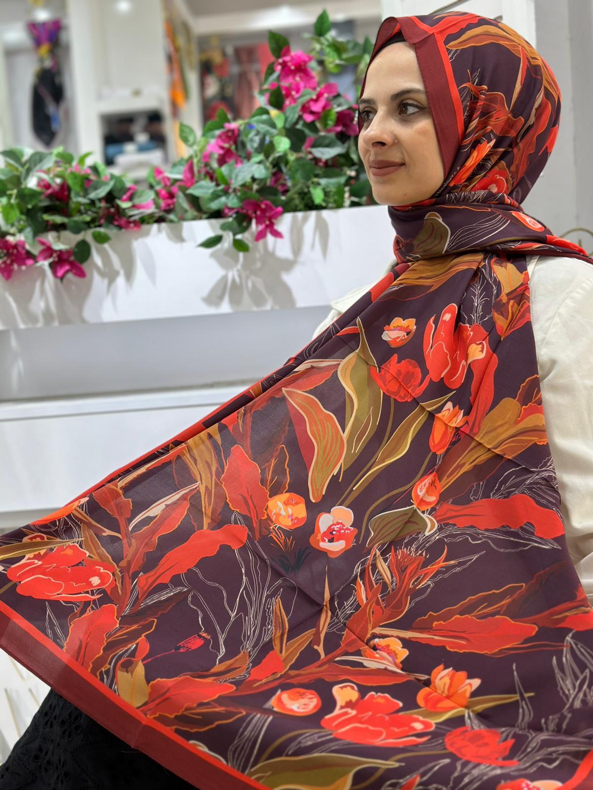 Ed Scarf Desenli Floş Viskon Şal 03