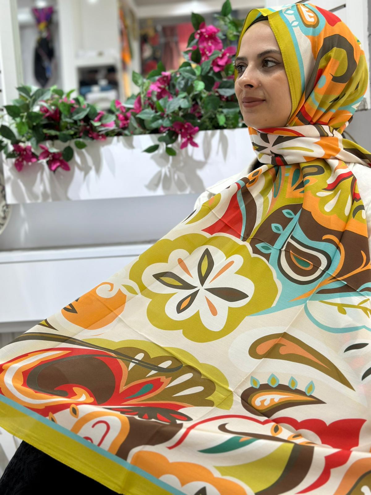 Ed Scarf Desenli Floş Viskon Şal 05