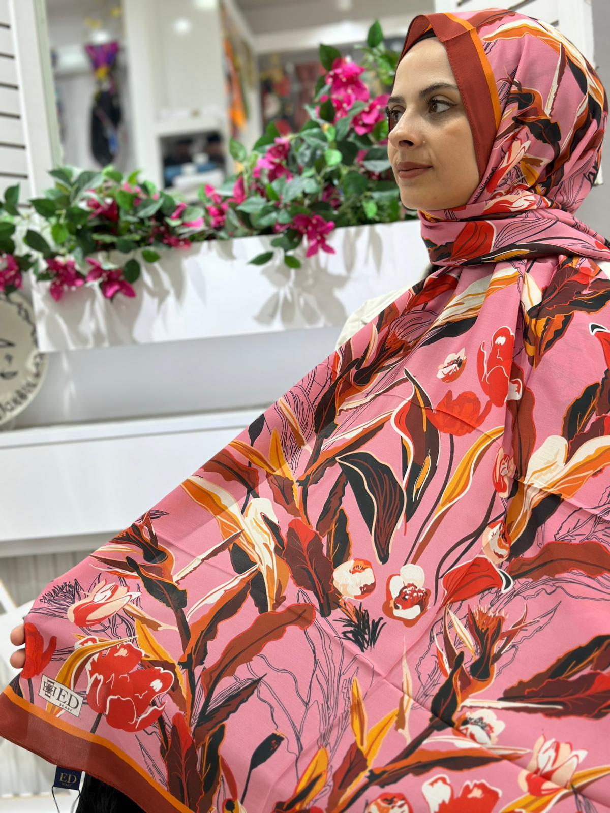 Ed Scarf Desenli Floş Viskon Şal 09