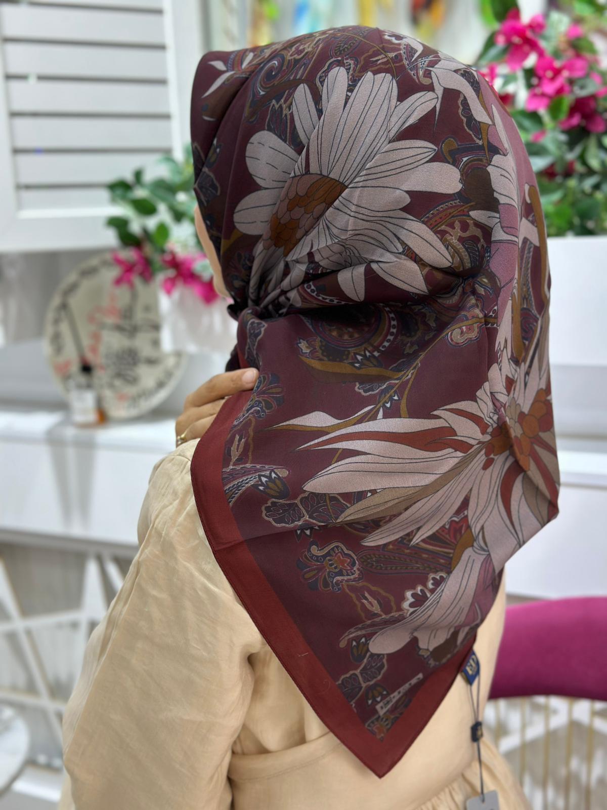 Ed Scarf Viskon Floş Eşarp Bordo Rengi