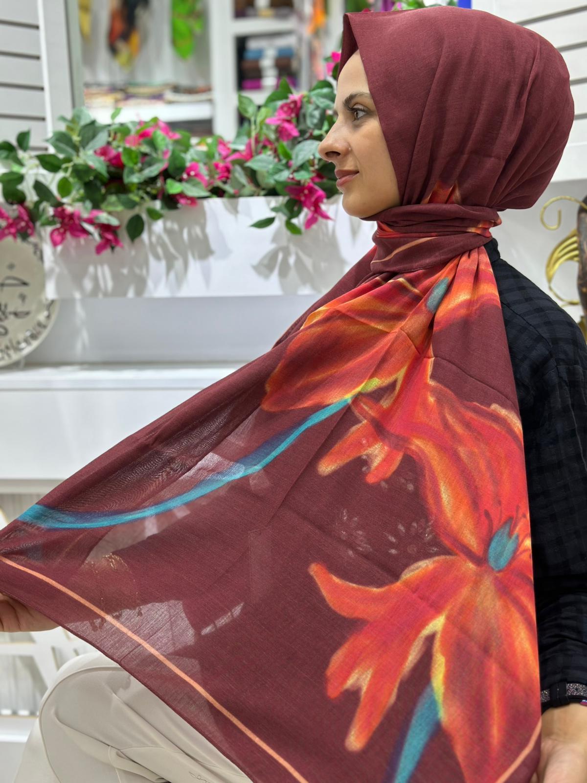ipek Modal Velvet Bloom Desen Şal Bordo Rengi