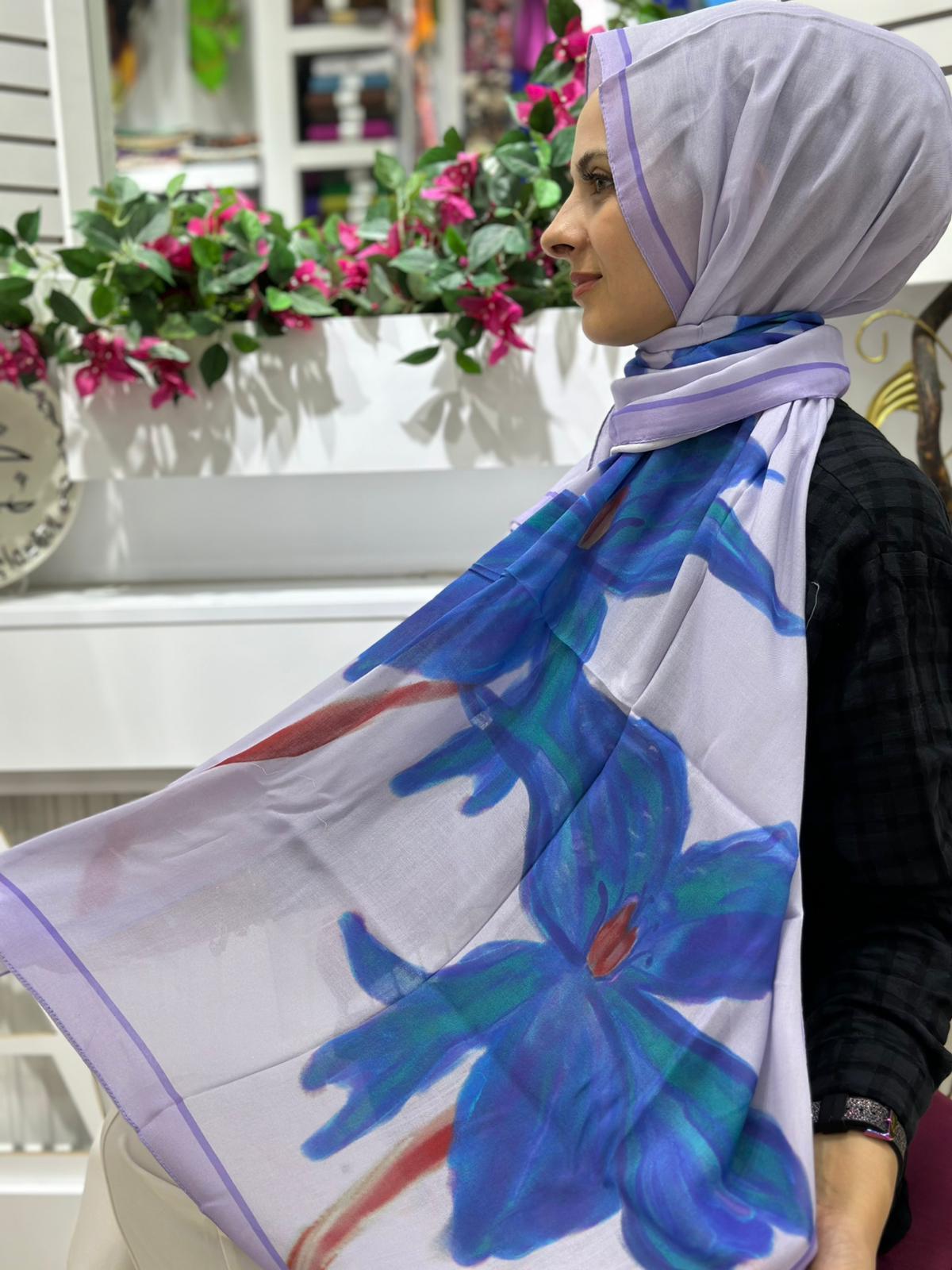 ipek Modal Velvet Bloom Desen Şal Lila Rengi