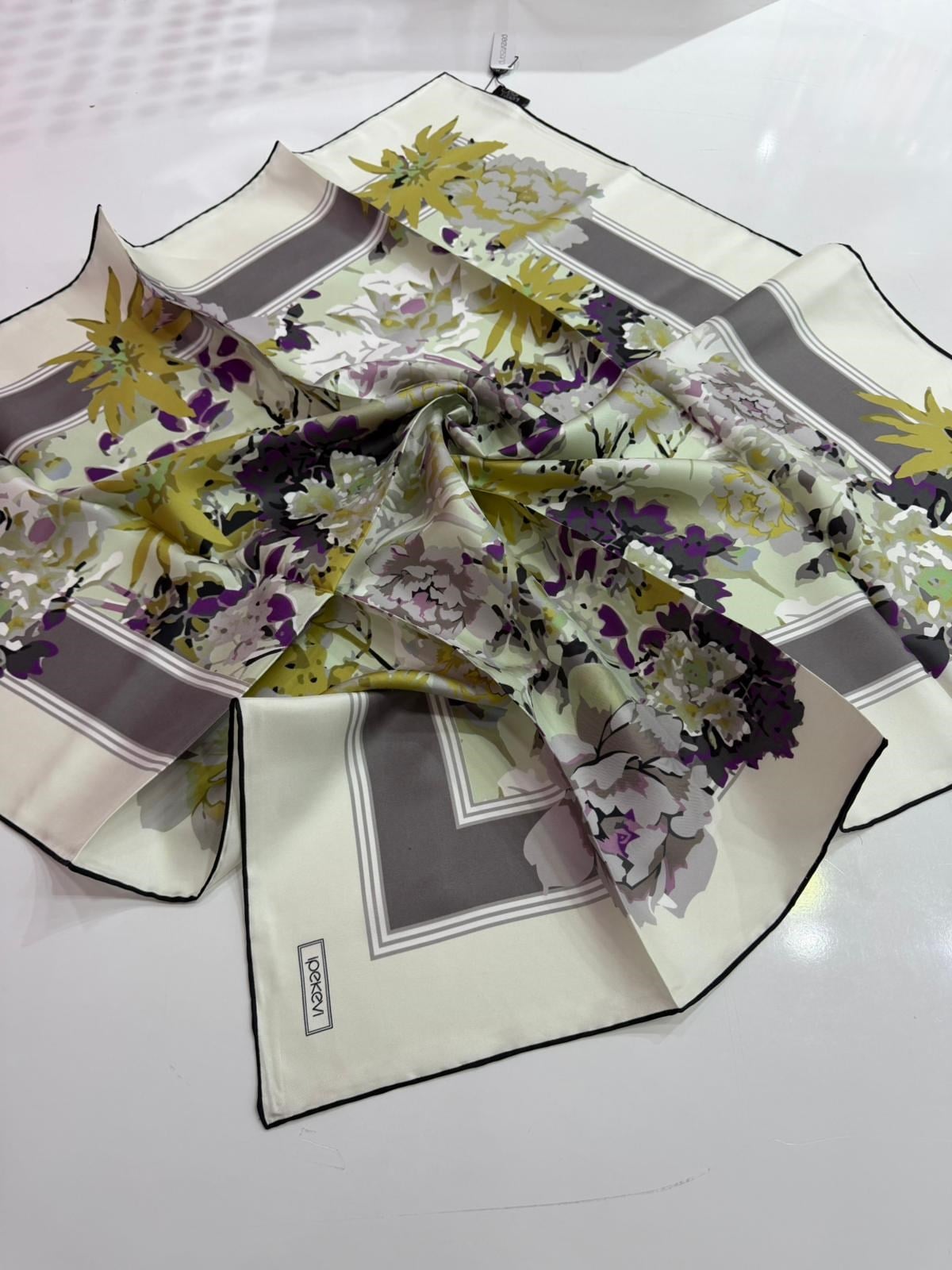 İpekevi Yeni Sezon Desenli Twill İpek Eşarp 01