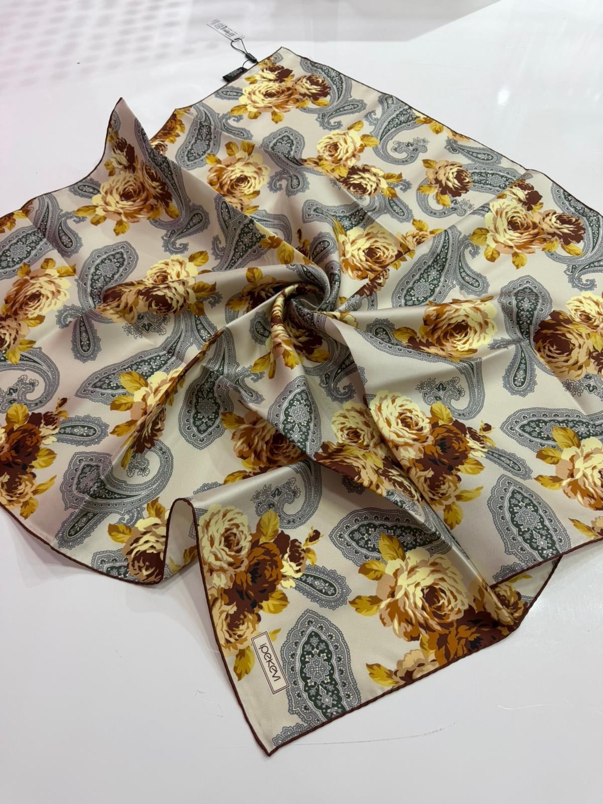 İpekevi Yeni Sezon Desenli Twill İpek Eşarp 02