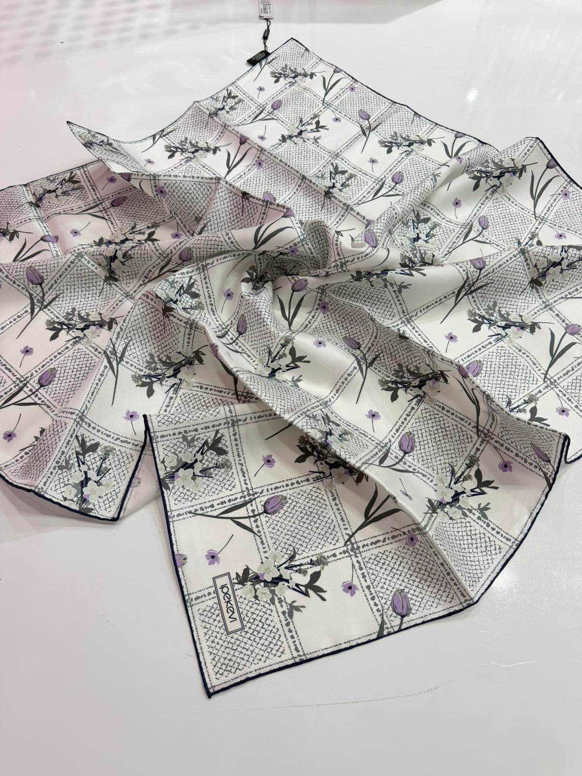 İpekevi Yeni Sezon Desenli Twill İpek Eşarp 01
