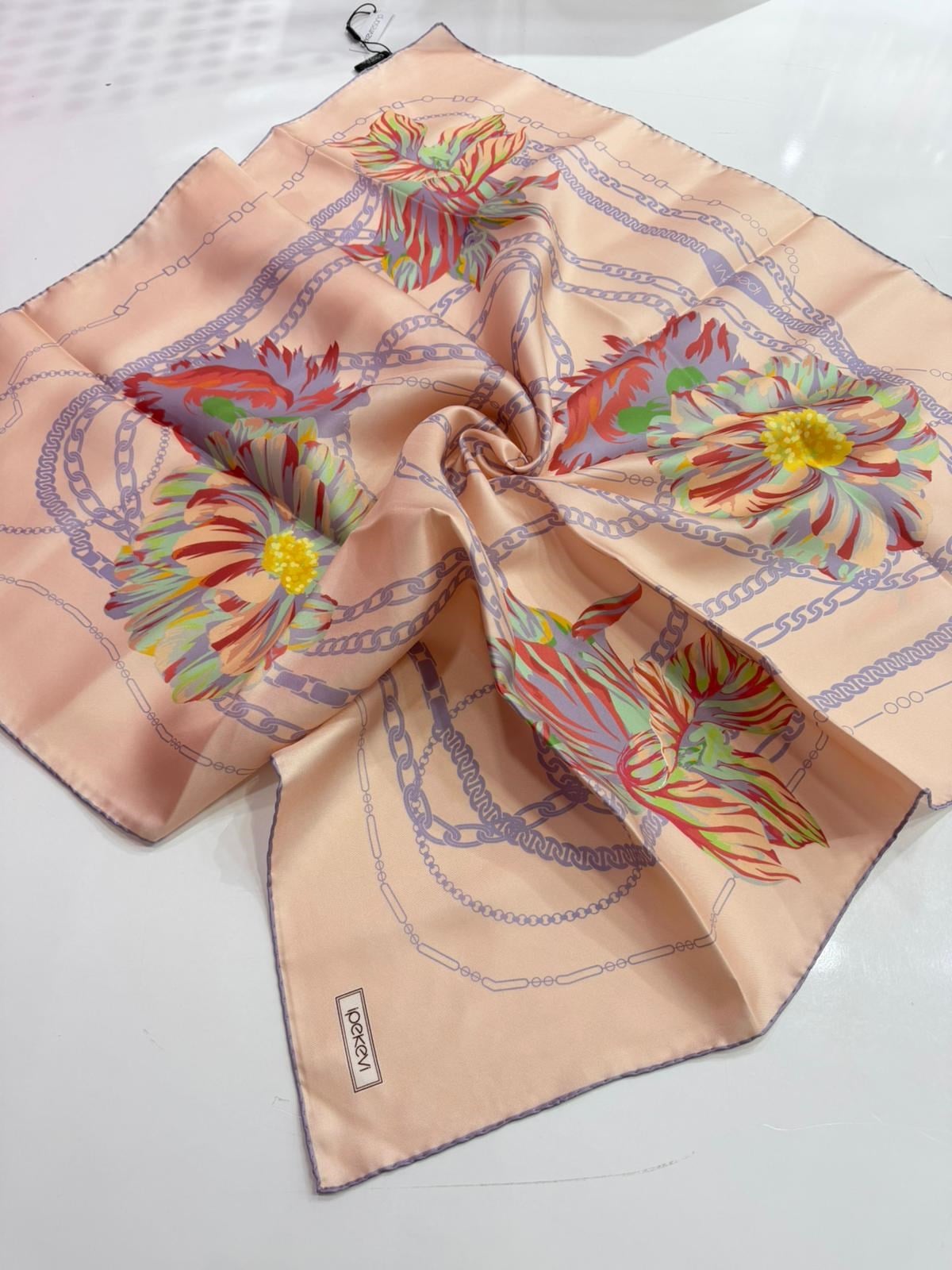 İpekevi Yeni Sezon Desenli Twill İpek Eşarp 01