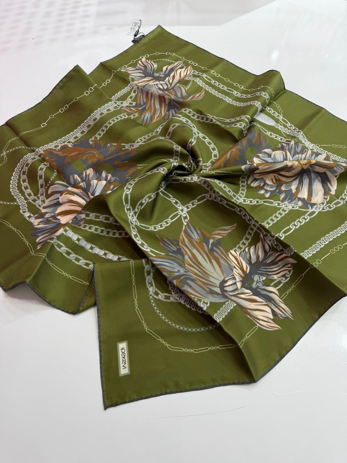 İpekevi Yeni Sezon Desenli Twill İpek Eşarp 02