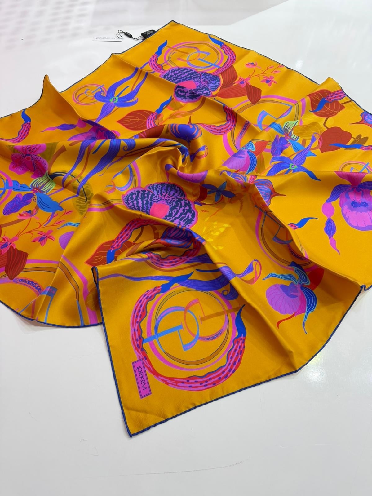 İpekevi Yeni Sezon Desenli Twill İpek Eşarp 01