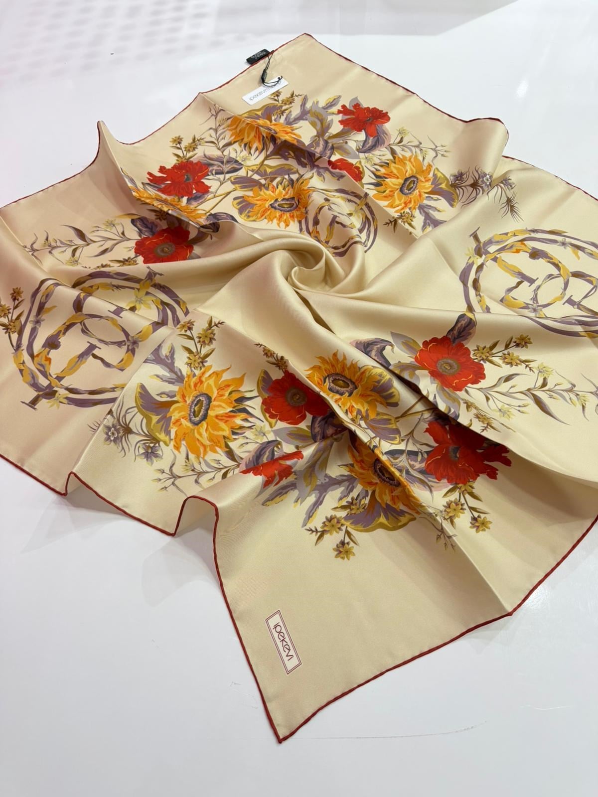 İpekevi Yeni Sezon Desenli Twill İpek Eşarp 03