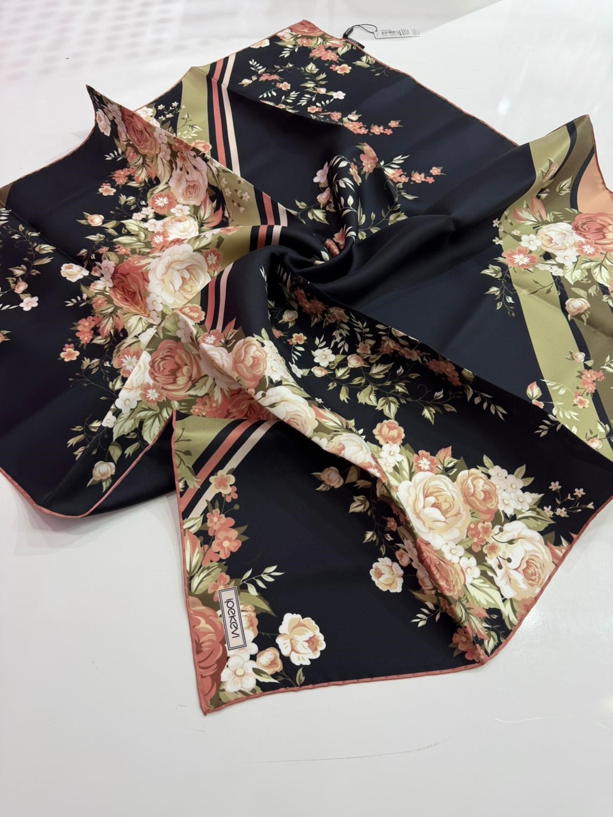 İpekevi Yeni Sezon Desenli Twill İpek Eşarp 01