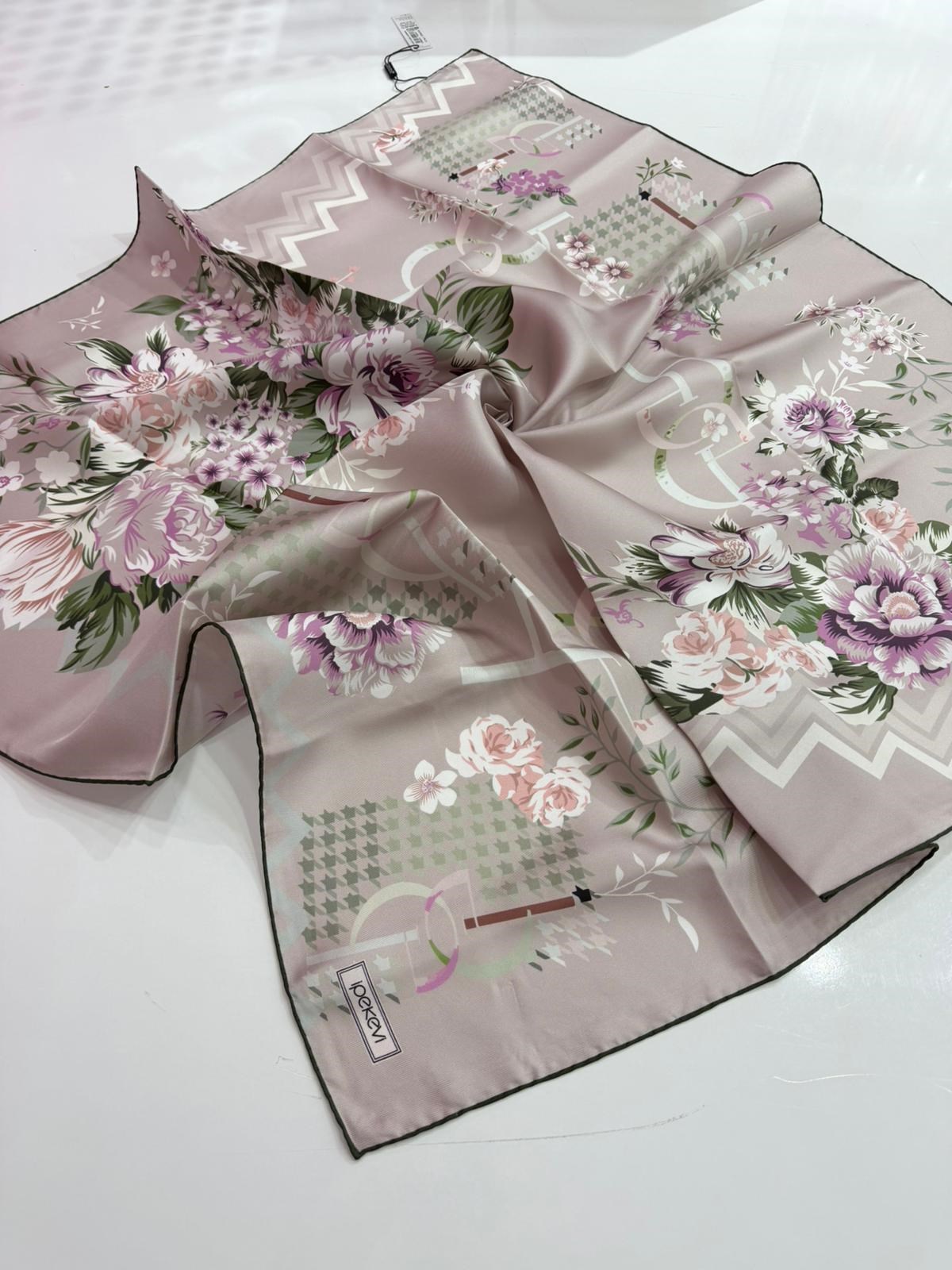 İpekevi Yeni Sezon Desenli Twill İpek Eşarp 01