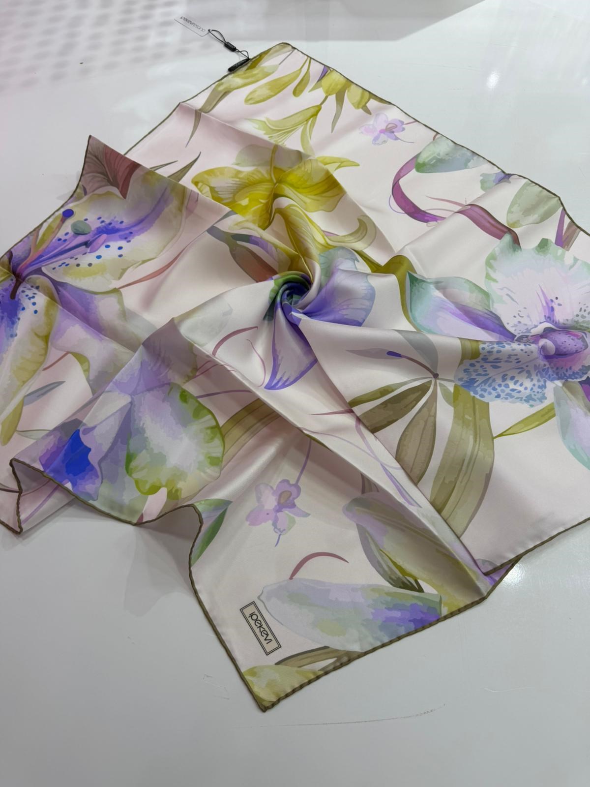 İpekevi Yeni Sezon Desenli Twill İpek Eşarp 01