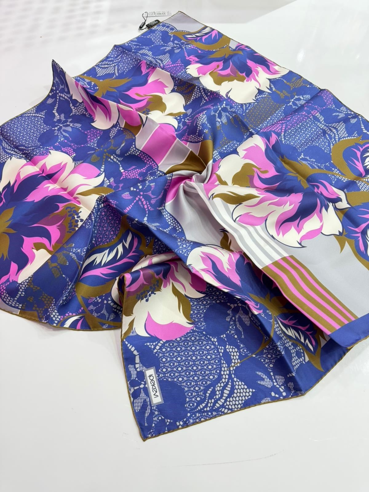 İpekevi Yeni Sezon Desenli Twill İpek Eşarp 02