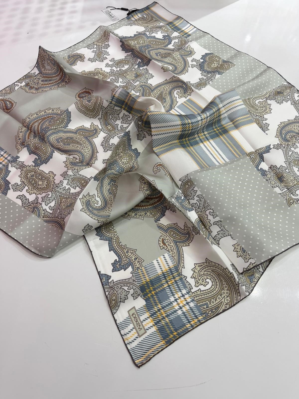 İpekevi Yeni Sezon Desenli Twill İpek Eşarp 01