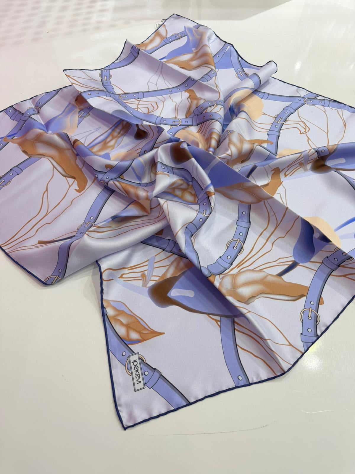 İpekevi Yeni Sezon Desenli Twill İpek Eşarp 01
