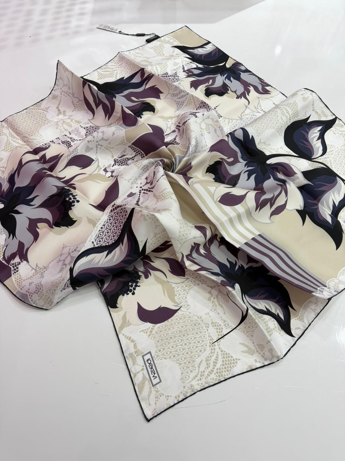 İpekevi Yeni Sezon Desenli Twill İpek Eşarp 01