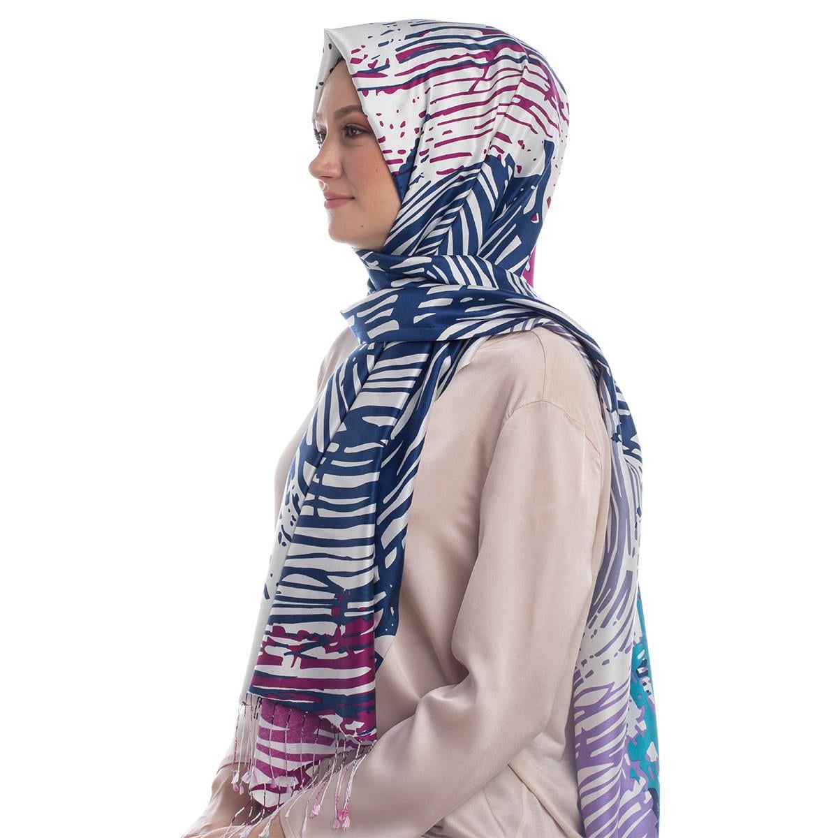 İpekevi Zebra Desenli Şal %100 İpek Renkli 03