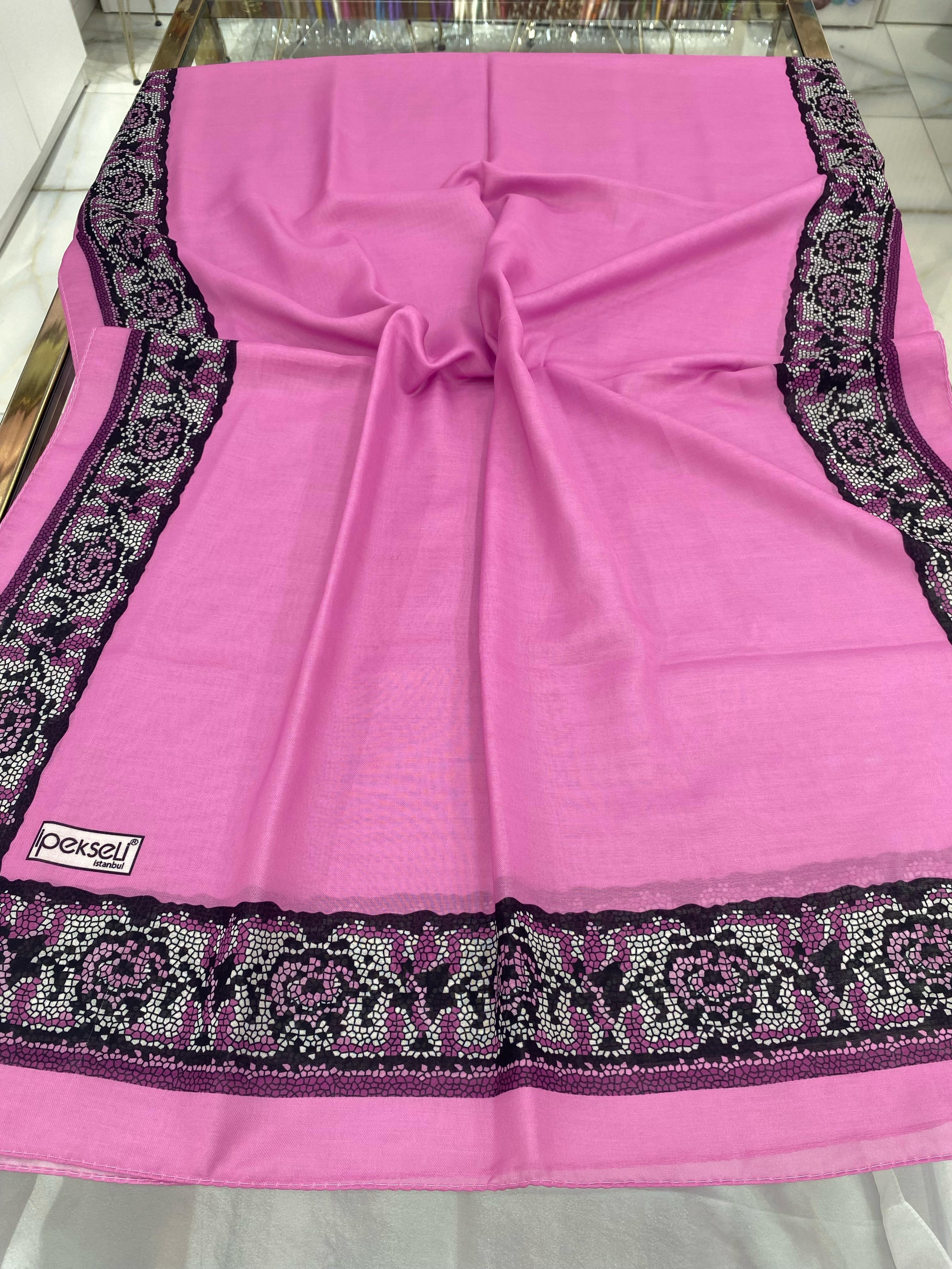 İpekseli Desenli Şal Pamuklu Pembe Rengi