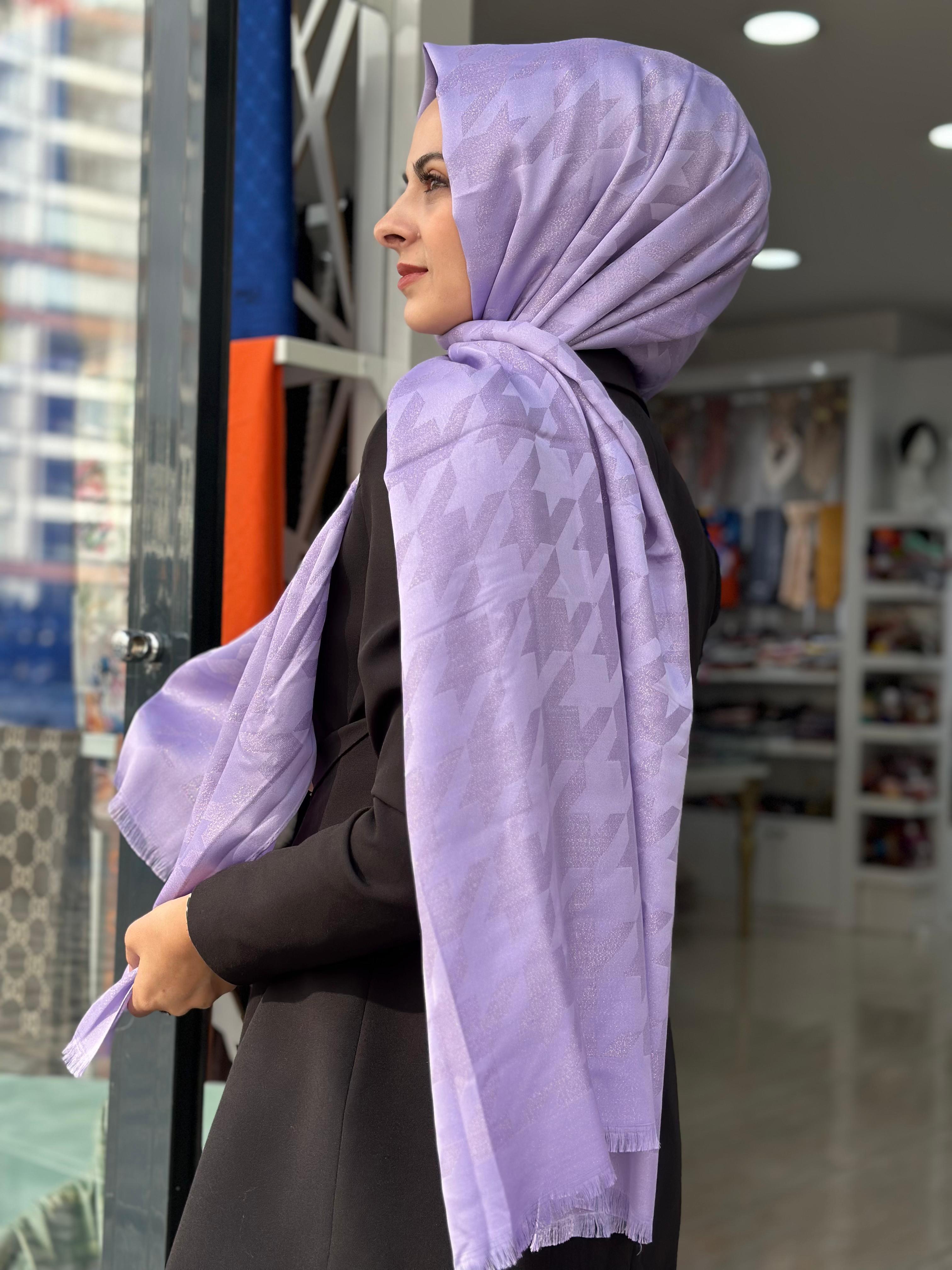 İthal Kazayağı Simli Şal Lila Rengi