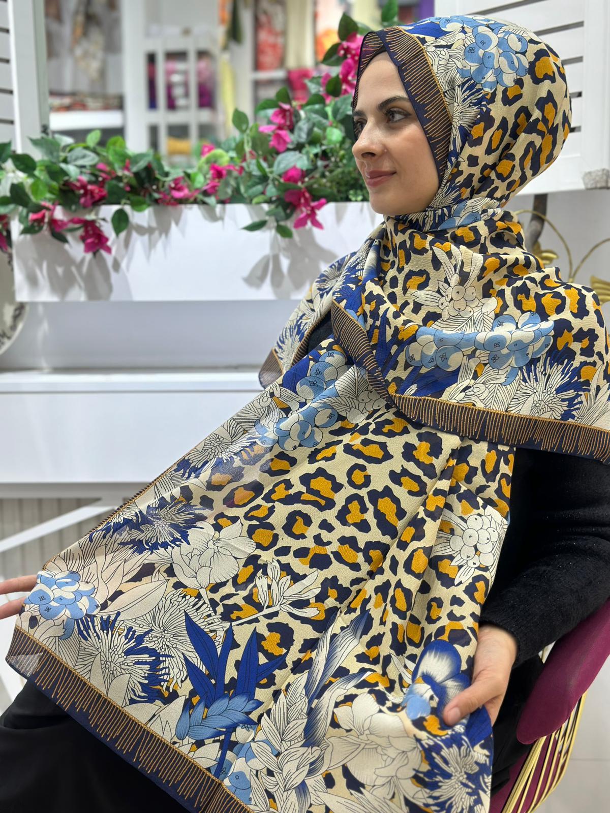 İthal Özel %100 İpek Desenli Şal 07
