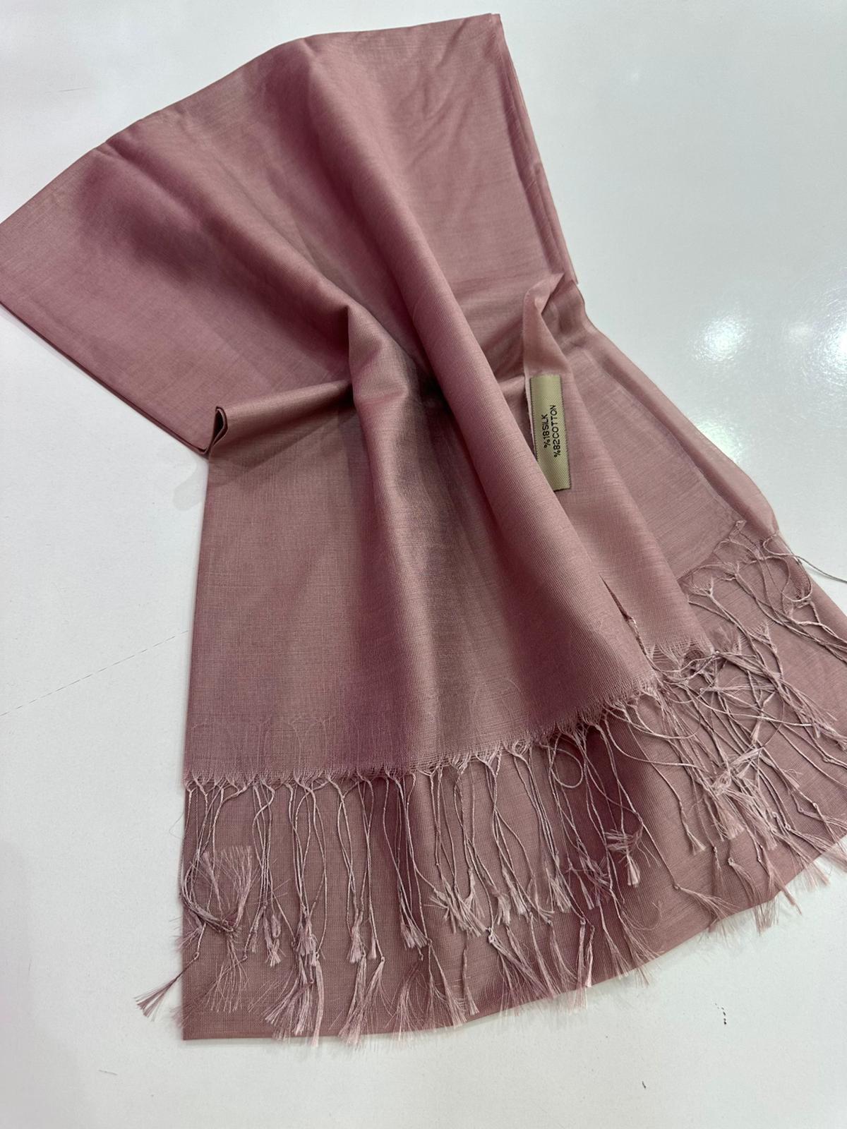 İthal Saçaklı %18 İpek Şal Gül Pembe Rengi