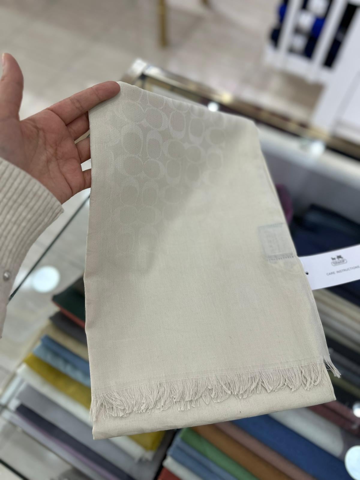 İthal Yün Pamuk Şal Açık Bej Rengi
