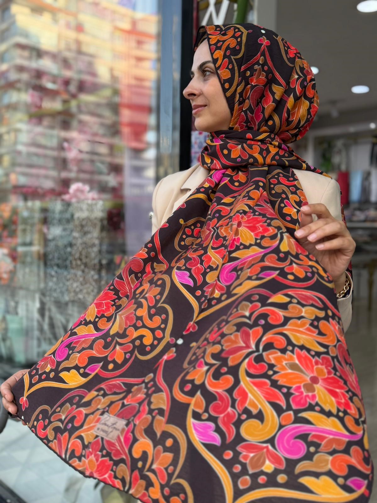 La Boutique Yeni Sezon Desenli Güz Yaz Serinliği Şal 01