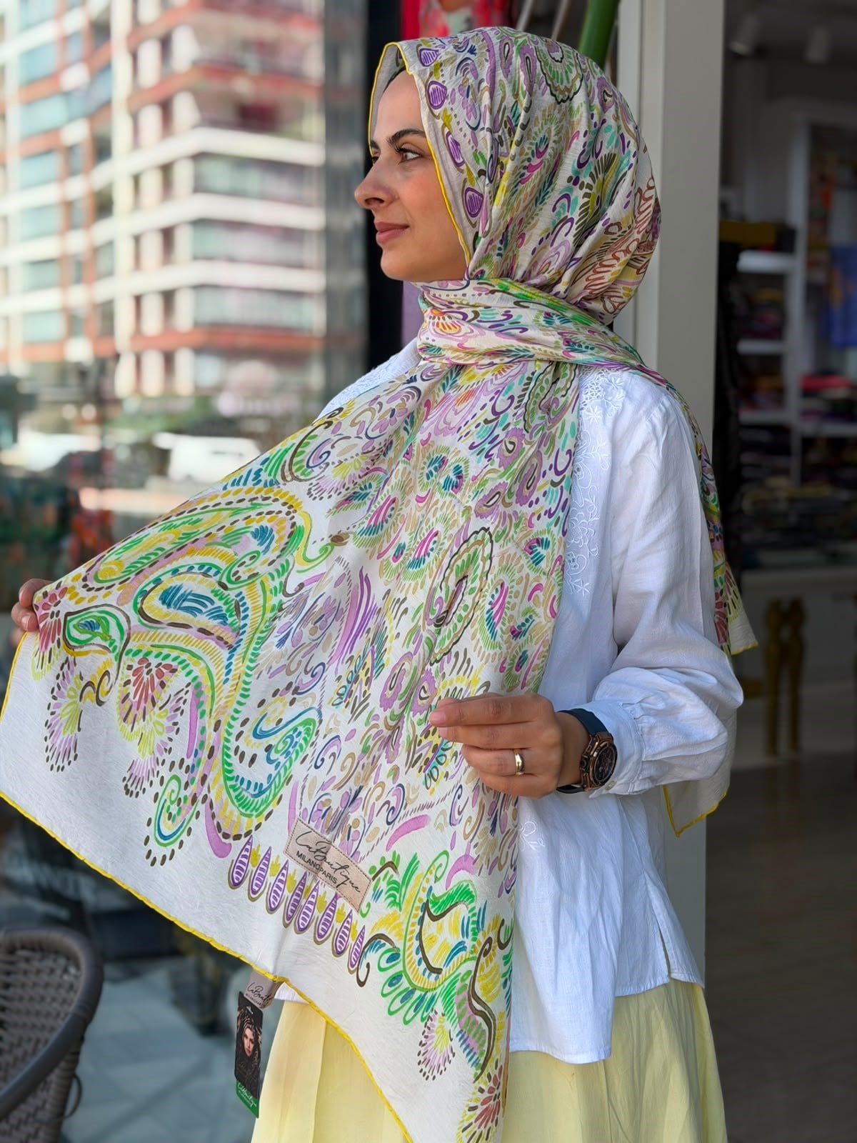 La Boutique Yeni Sezon Desenli Güz Yaz Serinliği Şal 01