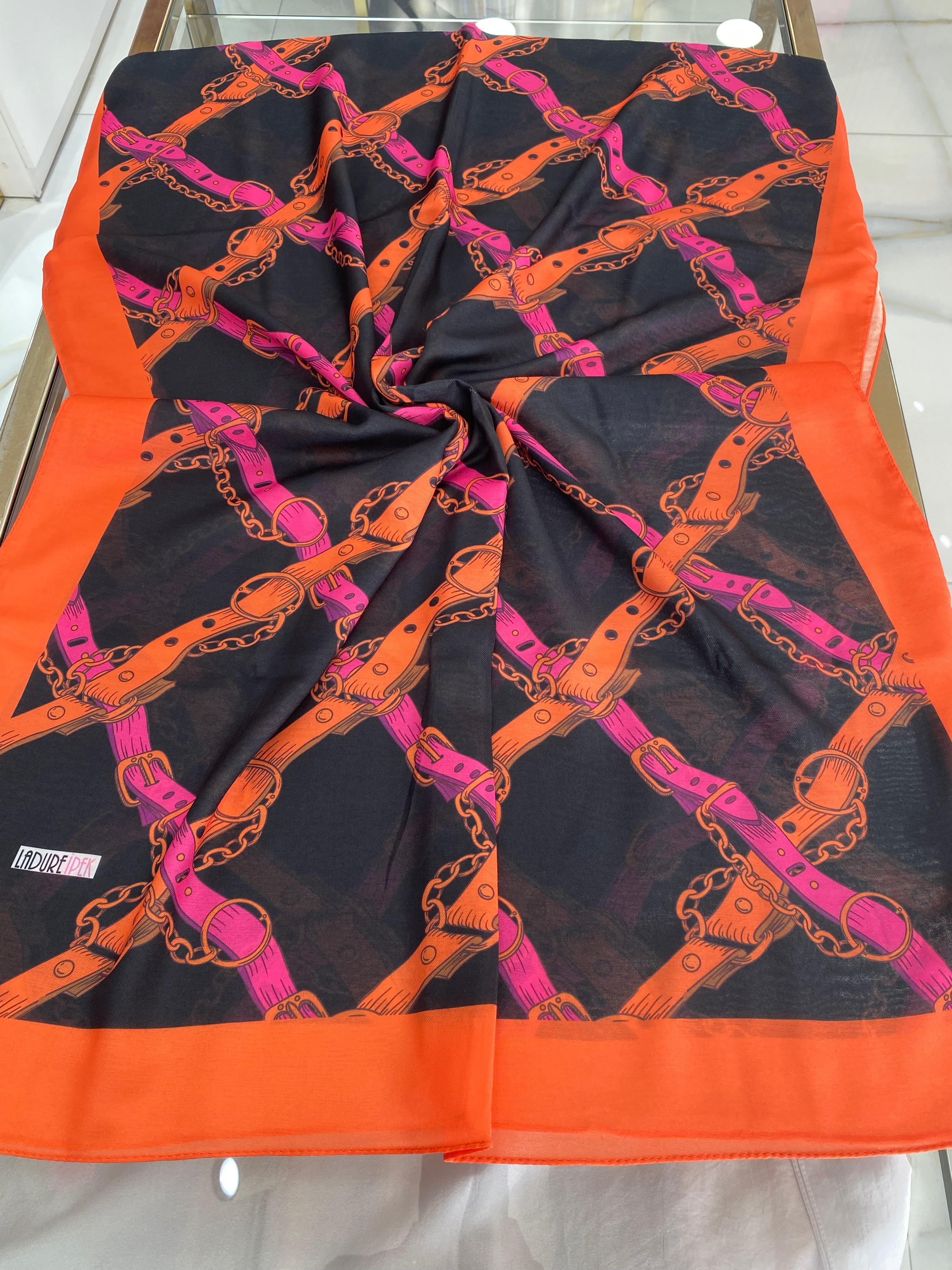 Ladure Zincir Desenli Butik Şal