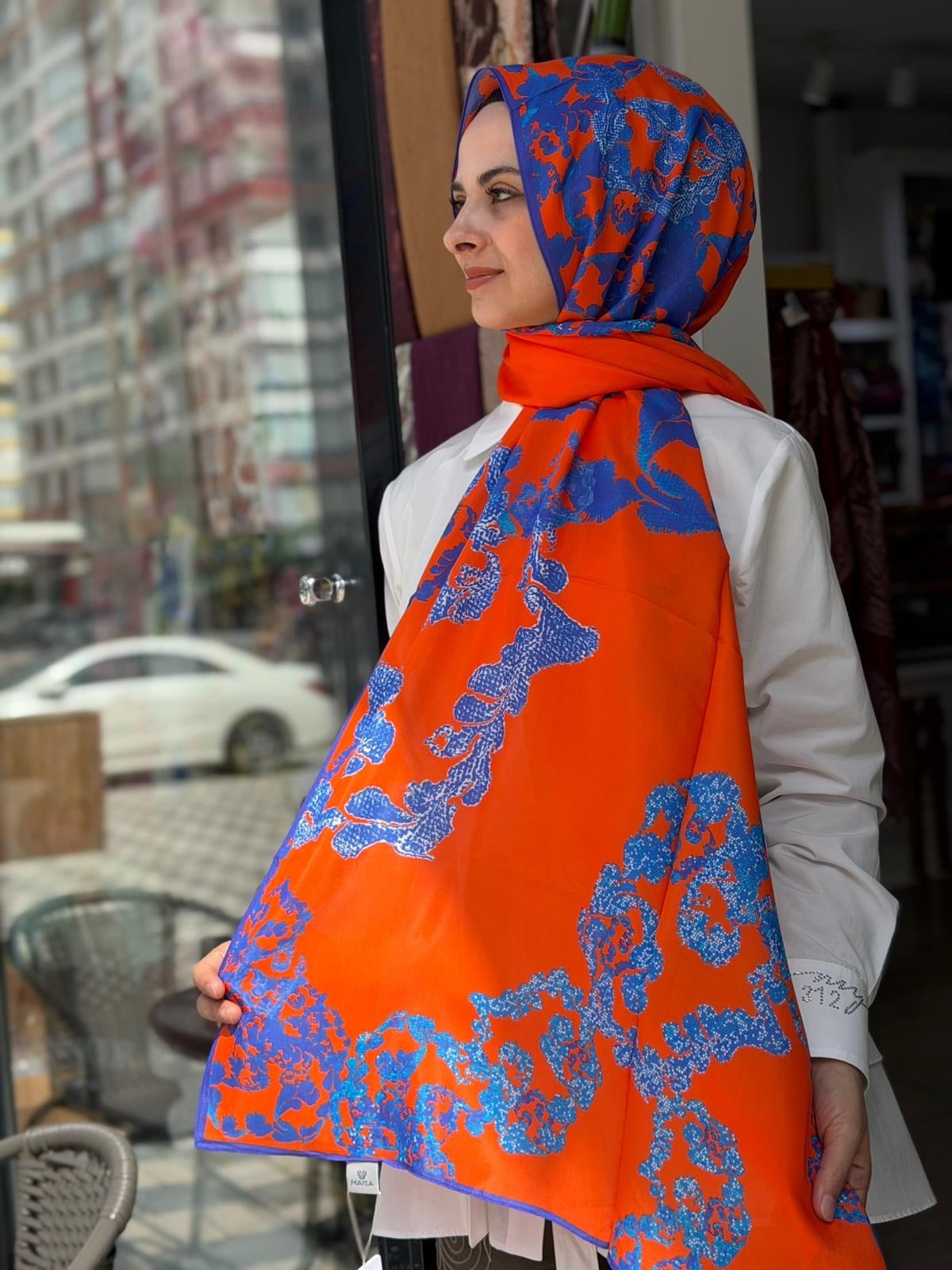 Maisa Sedef Floş Fiskon Şal Turuncu Rengi